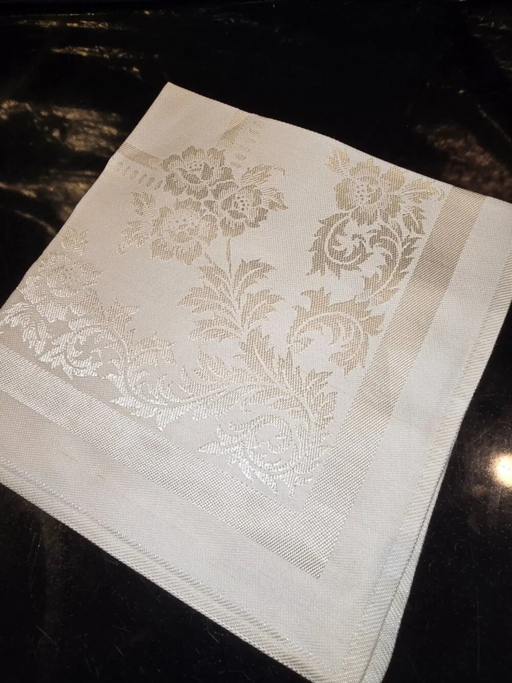 Napkins Damask Floral Linen Ivory Set of 8 Japan 14.75